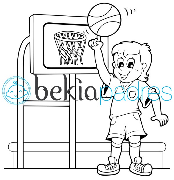 Niño jugando al baloncesto para colorear
